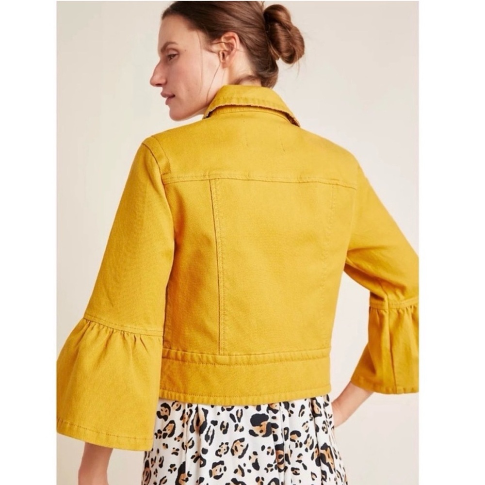Anthropologie Nora Flounce Sleeved Trucker Jacket in Mustard - S - Picture 3 of 15